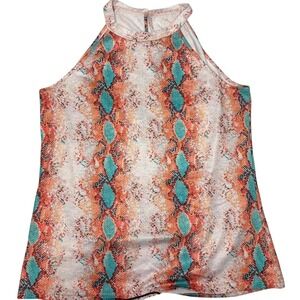 Boho Western Womens Halter Neck Tank Top Snake Print Orange Teal XL Colorful